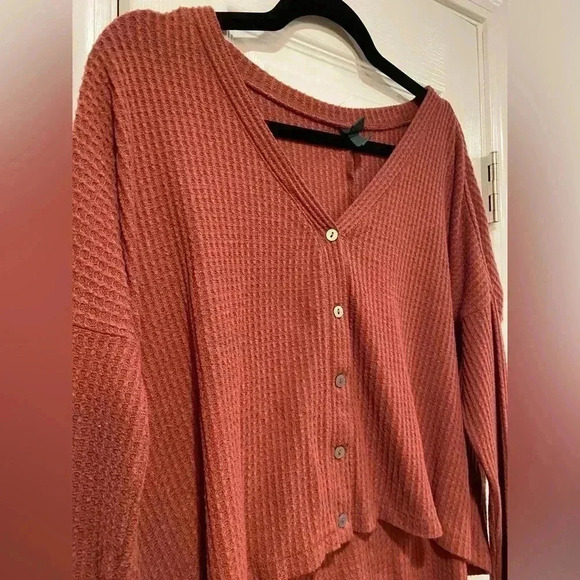 Wild Fable Mauve Pink Button Front Waffle Knit Thermal Cropped Cardigan Size XS - Picture 4 of 10
